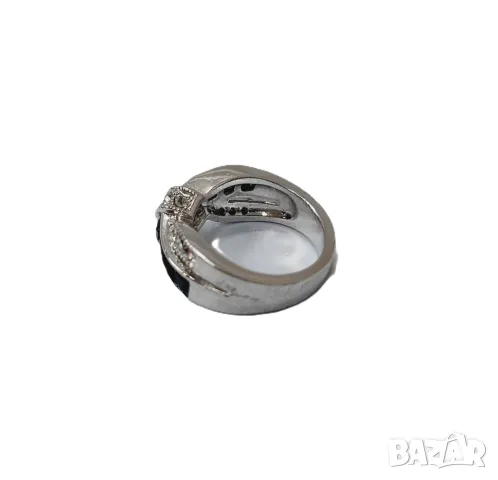 Пръстен с черен топаз и циркони, снимка 2 - Пръстени - 48792331