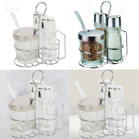 Комплект за маса - Bohmann BH 7804, за сол, пипер и захар, поставка с място за салфетки