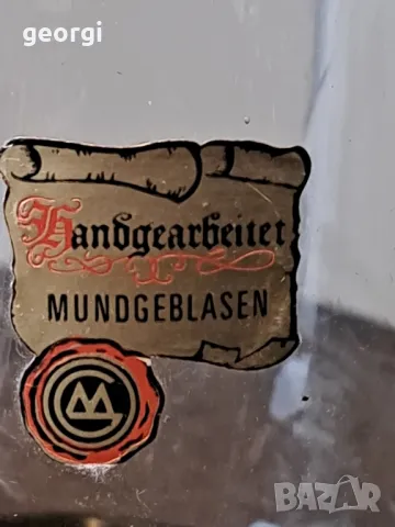 Стара немска стъклена гарафа, декантер с калаен похлупак 18/4, снимка 3 - Аксесоари за кухня - 49162792