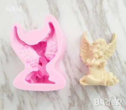 3D голям седнал ангел с крила кръщене силиконов молд декорация пита фондан торта гипс сапун, снимка 2 - Форми - 22489366