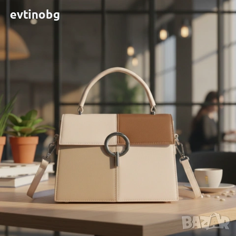 Многоцветна дамска чанта с метална тока и дълга дръжка, снимка 6 - Чанти - 53781855