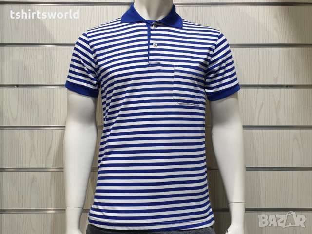 Нова мъжка моряшка блуза с яка, класическо синьо-бяло райе, снимка 5 - Тениски - 29029376