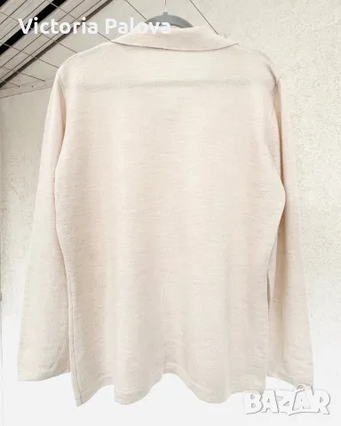 Блуза с якичка стил OLD MONEY светъл беж, снимка 3 - Блузи с дълъг ръкав и пуловери - 48905182