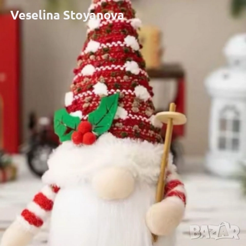 Светеща коледна играчка – Декорация с LED осветление и плетена шапка, снимка 4 - Декорация за дома - 52638373