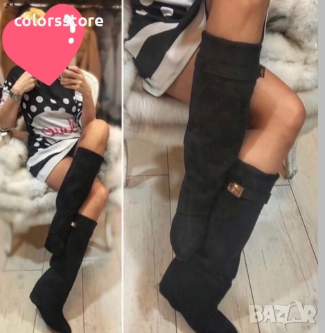 Ботуши на платформа - черен велур - K-40 