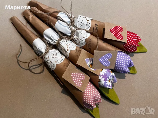 Лалета Текстилни Цветя Ръчна Изработка Букет Лалета , снимка 3 - Декорация за дома - 49317859