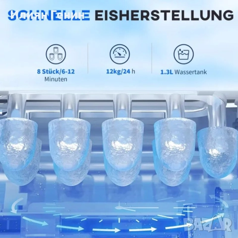 HOMCOM Ледогенератор, 29,4 см x 22,2 см x 29 см, черен, снимка 3 - Други - 52024493