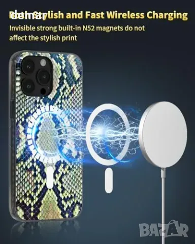 Калъф SCORPIFY за iPhone 15 Pro Max с MagSafe и маслиненозелен змийски принт, снимка 4 - Други стоки за дома - 56228537