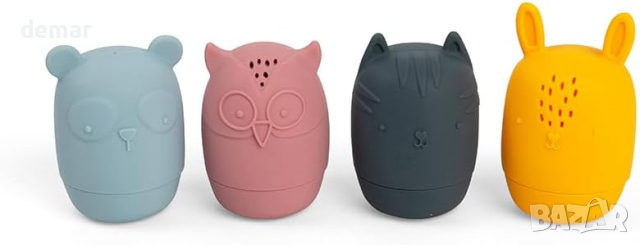 Bigjigs Toys Силиконови животни за баня - 4 бр. за бебета и малки деца 3+ месеца