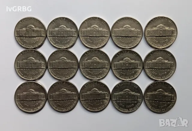 5 цента САЩ 1976 - 1990 15 монети поредни години 5 цента Америка , снимка 1