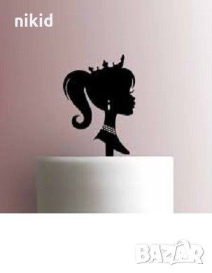 Барби Момиче Лейди с корона черен твърд акрил топер украса декор за торта рожден ден моминско парти, снимка 1 - Други - 35722643