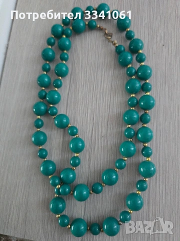 Старо Колие от мъниста в тюркоазено Зелен цвят, снимка 3 - Колиета, медальони, синджири - 53389002