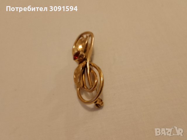 Стара дамска брошка с циркон и позлата, снимка 7 - Антикварни и старинни предмети - 41664997