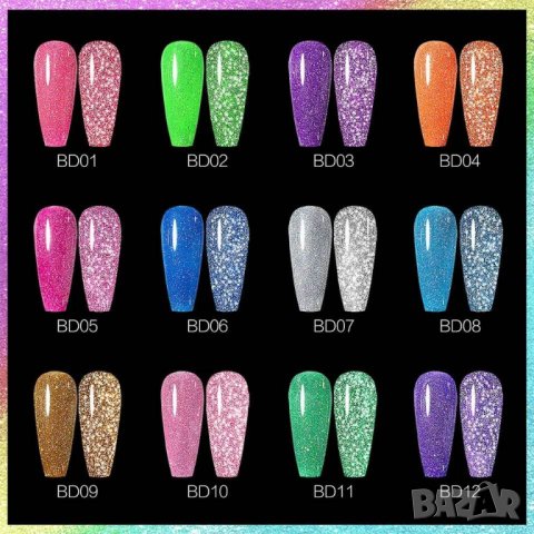 Venalisa светещ блестящ гел лак неон / серия Reflective Glitter, снимка 2 - Продукти за маникюр - 37255522