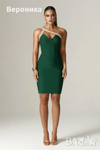 Бандажна зелена рокля, снимка 2 - Рокли - 49931639