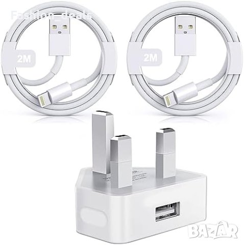 Нов Заряден комплект 2 бр. 2M Lightning Кабели 5W USB iPhone Айфон, снимка 1 - Друга електроника - 42620361