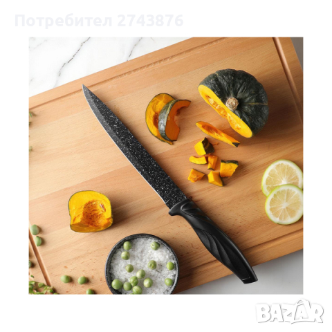 Комплект стоманени ножове, 6 части, незалепващо покритие, снимка 10 - Прибори за хранене, готвене и сервиране - 44840536