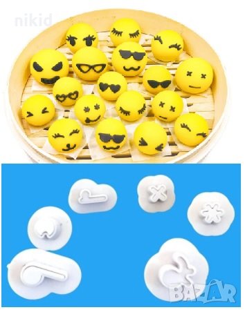 10 бр резци печат за направа на очи очички Еможи Emoji смайли фондан декориране на фигурки пластмаса