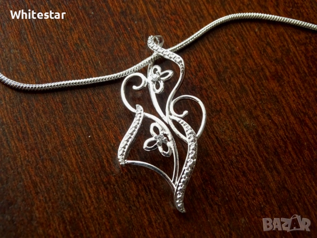 Посребрен дамски ланец с художествен мотив, снимка 2 - Колиета, медальони, синджири - 53643565
