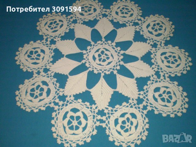 Плетена на една кука кръгла бяла покривка за маса, снимка 5 - Покривки за маси - 41938305