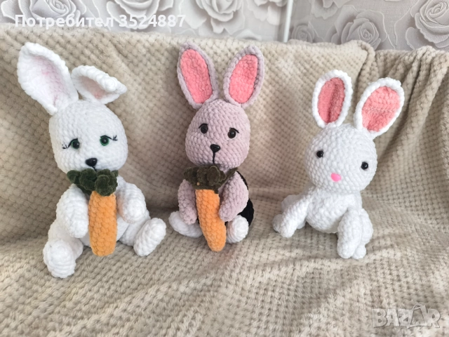 Зайче плетена плюшена играчка, амигурум, ръчна изработка