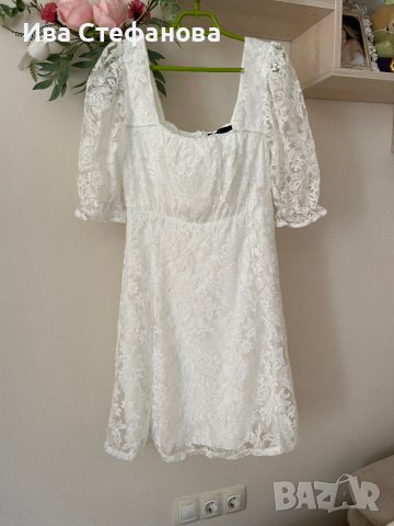 Нова кокетна кукленска елегантна буфан ръкав бяла дантела бяла дантелена  рокля , снимка 9 - Рокли - 41943627
