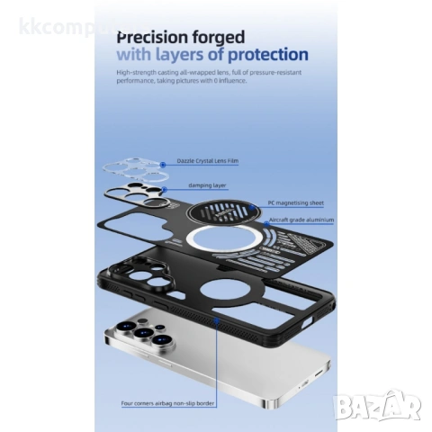 ABEEL Алуминиев Магнитен Калъф за Samsung S26 - PC+TPU, N52 магнит, Вентилация, 5 цвята, снимка 6 - Резервни части за телефони - 53854201