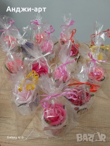 керамична кашпа със сапунено цвете, снимка 5 - Декорация за дома - 53183484