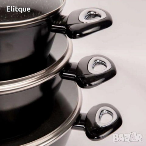 Комплект съдове за готвене Cheffinger от лят алуминий с мраморно покритие – 10 части, снимка 8 - Други - 53165297