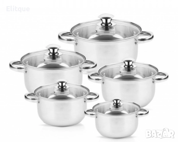 Комплект тенджери Rosberg R51210O10, включва-18/20/22/24/26см., Неръждаема стомана, снимка 3 - Съдове за готвене - 52745147