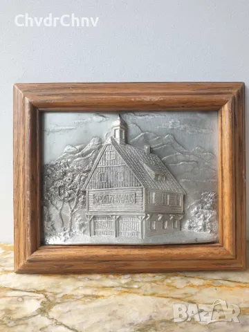 23х19см/калай SKS/малка немска колекционерска метална картина/пожарна/дървена рамка