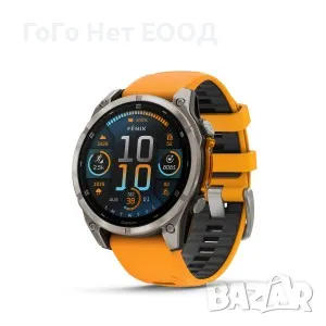 Garmin Fenix 8 - 51 мм, AMOLED, Sapphire - Titanium с Spark Orange/Graphite силиконова каишка