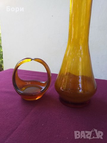 Стара стъклена ваза и купа, снимка 2 - Вази - 33972038