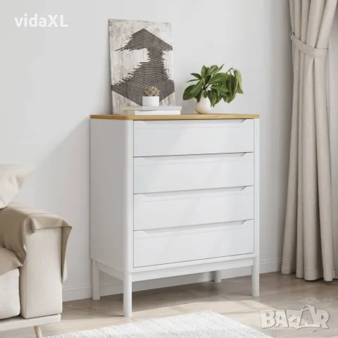 vidaXL Скрин FLORO, бял, бор масив, снимка 3 - Скринове - 56147405
