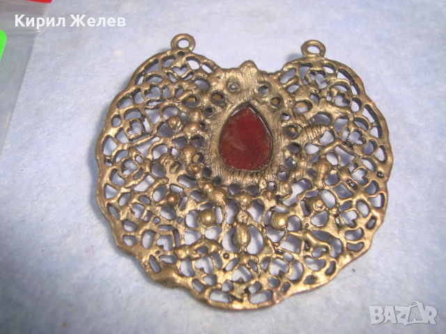 МЕСИНГОВО АРТ-ДЕКО УКРАШЕНИЕ с ИНКРУСТИРАНИ ЦВЕТНИ КРИСТАЛИ - ПЕНДАНТ МЕДАЛЬОН 12468, снимка 4 - Колиета, медальони, синджири - 36292791