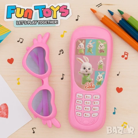 Детска музикална играчка – мобилен телефон с аксесоар очила, снимка 2 - Други - 51073061