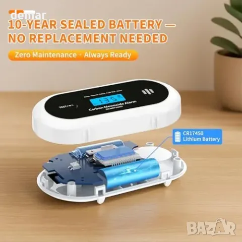 CO детектор с LCD дисплей и 10-годишна запечатана батерия, 85 dB сирена, EN 50291 / UKCA, снимка 4 - Аларми и датчици - 55827449