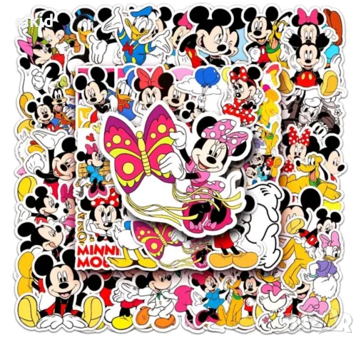 1вид 50 бр Мики и Мини Маус самозалепващи лепенки стикери за украса декор картонена торта и др парти, снимка 4 - Други - 26925673
