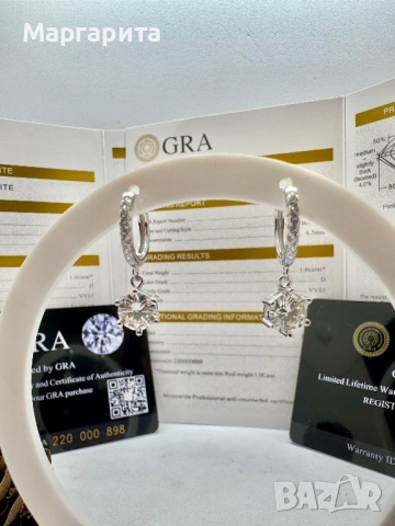 Сребърни обеци с мойсанит (диамант) 1 карат , снимка 10 - Обеци - 52714486