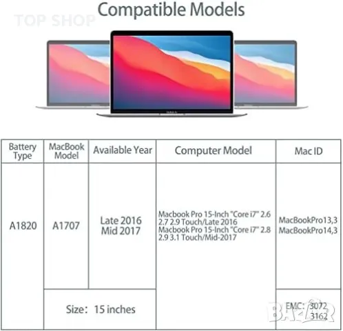 Нова Батерия за лаптоп съвместима с MacBook Pro 15 инча, снимка 5 - Захранвания и кутии - 49956891