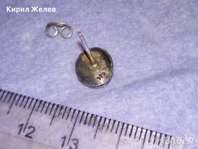 СТАРА СРЕБЪРНА АРТ ДЕКО ОБЕЦА СРЕБРО 925 АНГЛИЯ с ШЛИФОВАН ЛУНЕН КАМЪК и СТОМАНЕНА ЗАКОПЧАЛКА 38729, снимка 5 - Обеци - 41730287