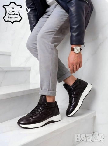 Мъжки спортни обувки - черна ЕСТЕСТВЕНА кожа