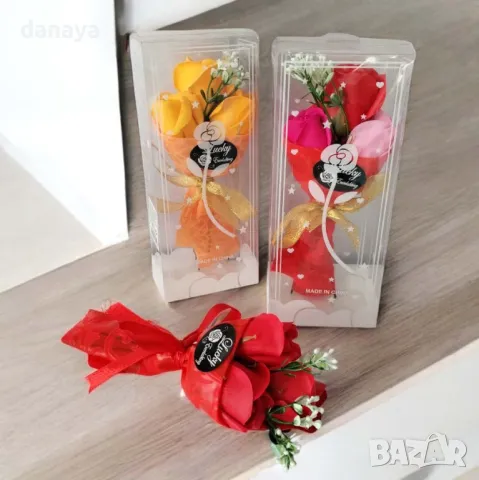 5539 Изкуствен букет рози в кутия, снимка 4 - Изкуствени цветя - 48408028