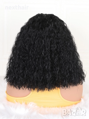 Черна къдрава перука с дантела 13*4*1, снимка 4 - Аксесоари за коса - 51490516