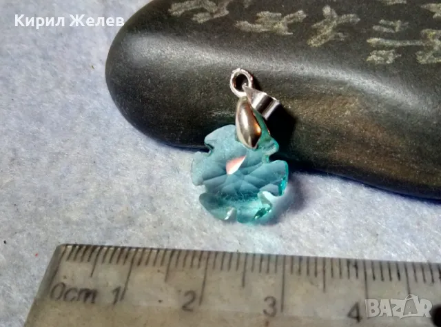 НЕЖЕН СКЪПОЦЕНЕН АРТ МЕДАЛЬОН ФАСЕТИРАН СИН КРИСТАЛ с БЯЛА ПОЗЛАТА 18KGP 29705, снимка 7 - Колиета, медальони, синджири - 48829796