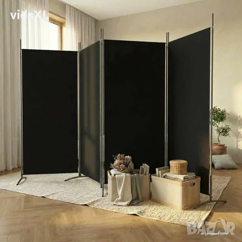 vidaXL Параван за стая, черно, 4 панела, 346x180 см, плат, снимка 2 - Паравани - 56147220