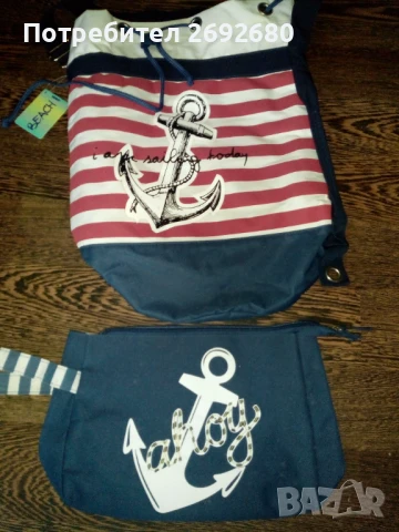 Нов с етикет комплект чанта и портфейл/щампа на котва