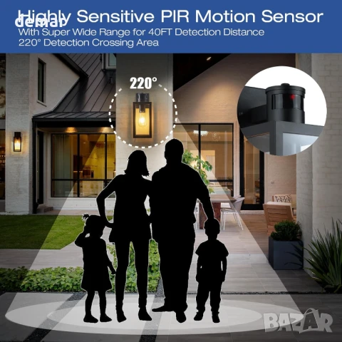 Външна стенна лампа Yaolon със сензор за движение - охранителна лампа от здрач до зори, снимка 3 - Външни лампи - 51416121