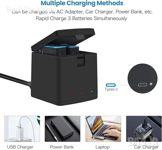 REYTRIC Hero 9/10/11/12 Батерии, комплект от 3 броя и 3-канално зарядно, съвместими с GoPro Hero 9, , снимка 5 - Батерии, зарядни - 51512438