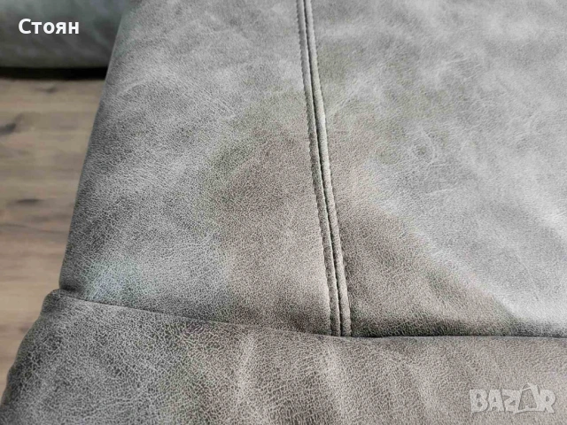 Сив ъглов диван от плат с лежанка с ръчен релаксиращ механизъм, снимка 4 - Дивани и мека мебел - 53693611